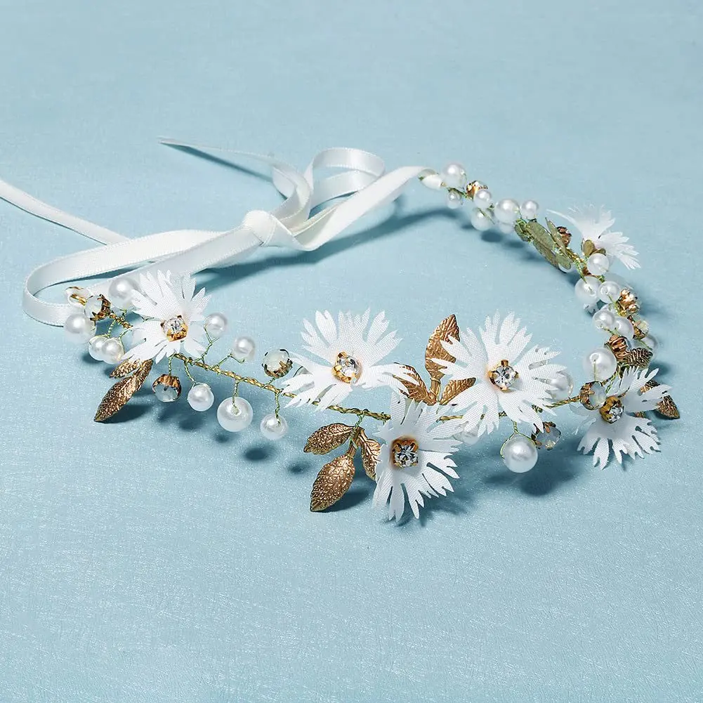 Sweet Style Headband Flower Beading Wreath Ladies Girls Garlands Floral Crown Hairband Boho Wedding Birthday Party Accessories