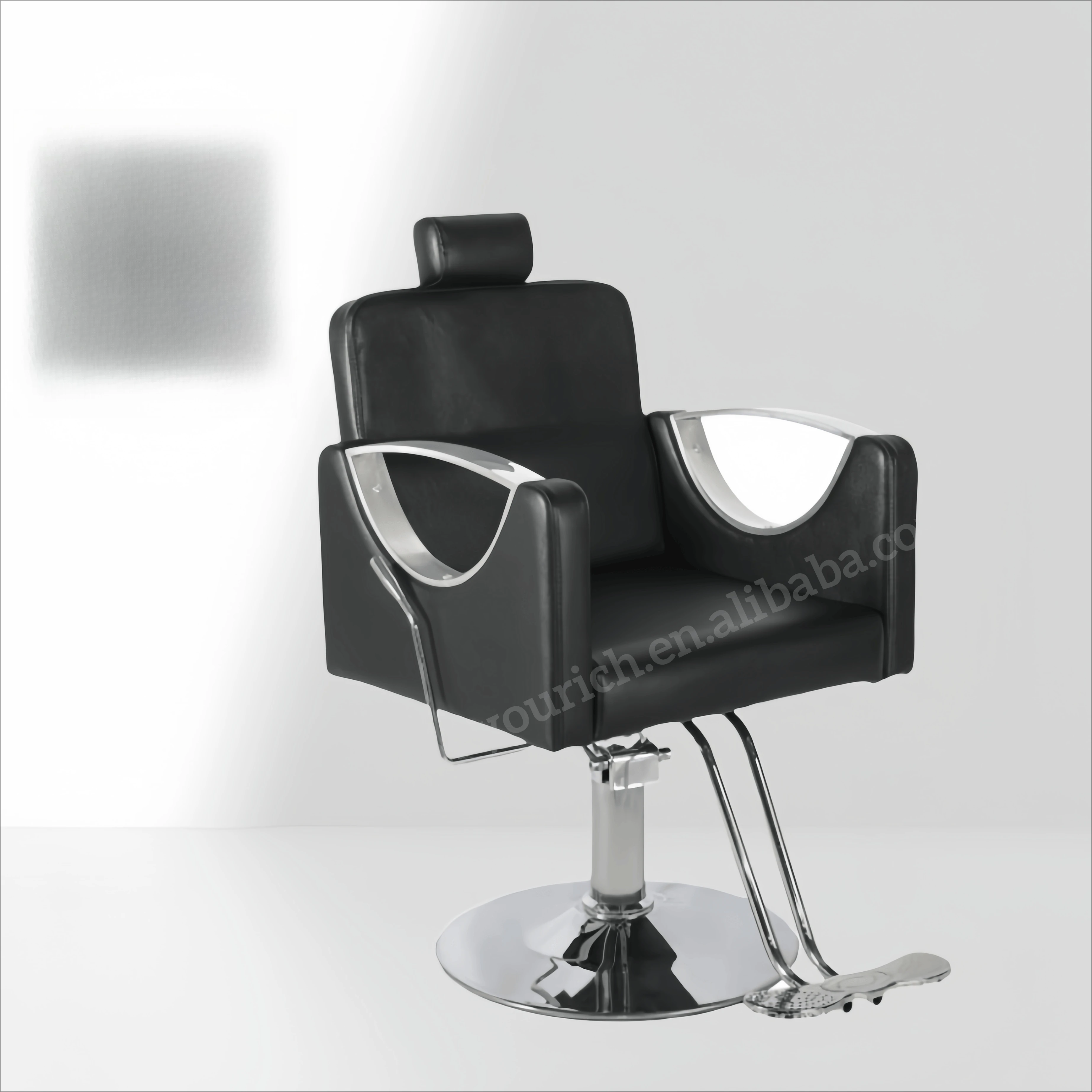 

Высококачественное черное парикмахерское кресло, прочное и износостойкое салонное кресло, подлокотник в форме полумесяца, гидравлическое кресло