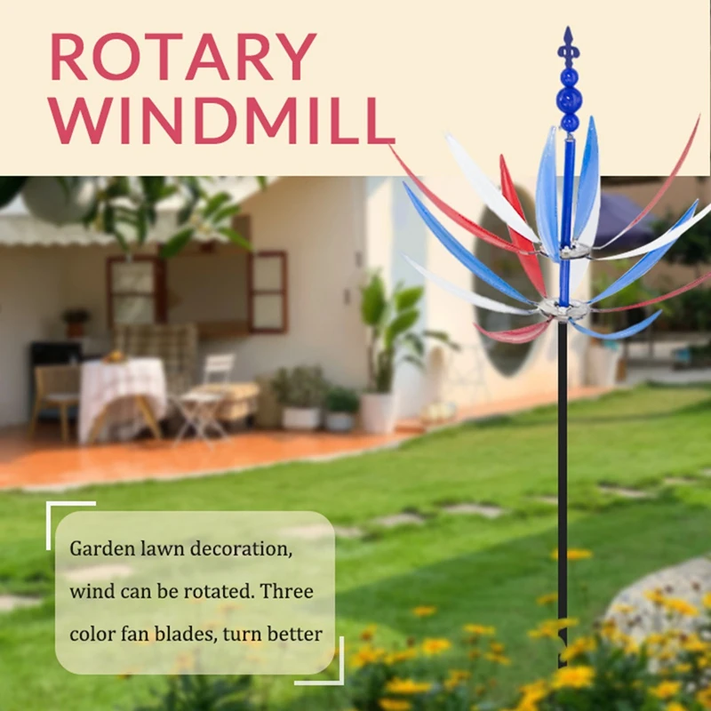 Harlow Wind Spindle Metal Windmill 3D Wind Rotating Sculpture Inserts The Rotator Detachable 3D Wrought Iron Gardening