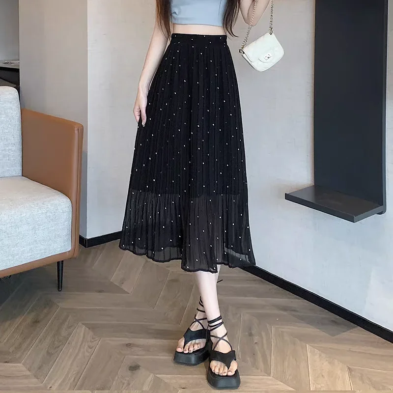 

Midi Chiffon Woman Skirt High Waist Quality Y2k Vintage Clothing Trend 2025 Cheap Aesthetic Chic and Elegant V Skirts for Women