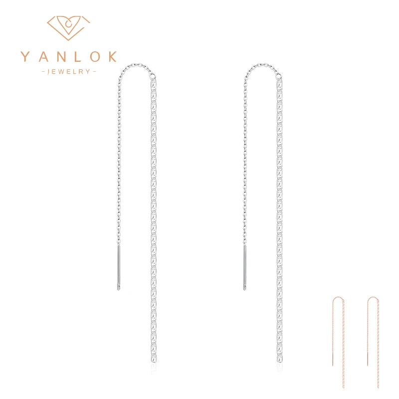 YANLOK Brand Long Chain Tassel 100% 925 Sterling Silver Drop Earring Anti-Allergy Earrings for Women Girl Jewelry Accessories