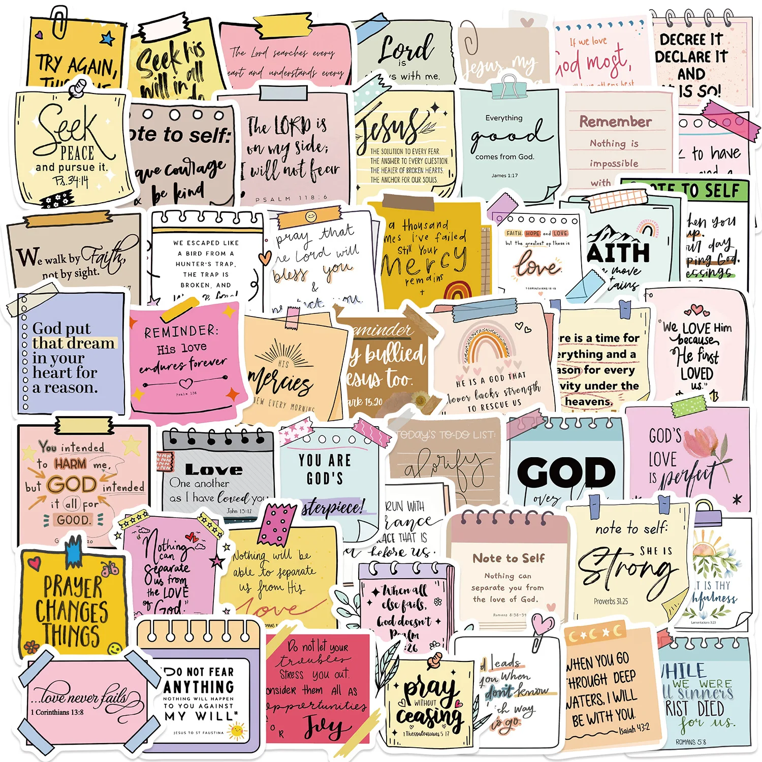 50PCS  Motivational Bible Stickers Jesus Phrase  Aesthetic Decal DIY Laptop Car Guitar Luggage Suitcase Cool Boho Sticker