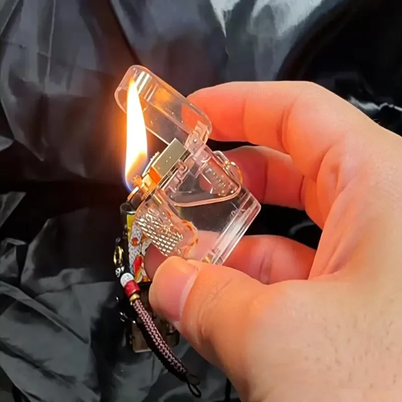 Luxury Compact Pendant Lighter, Clear Transparent Fuel Tank Design, Smooth Side Sliding Grinding Wheel Ignition, Portable Size