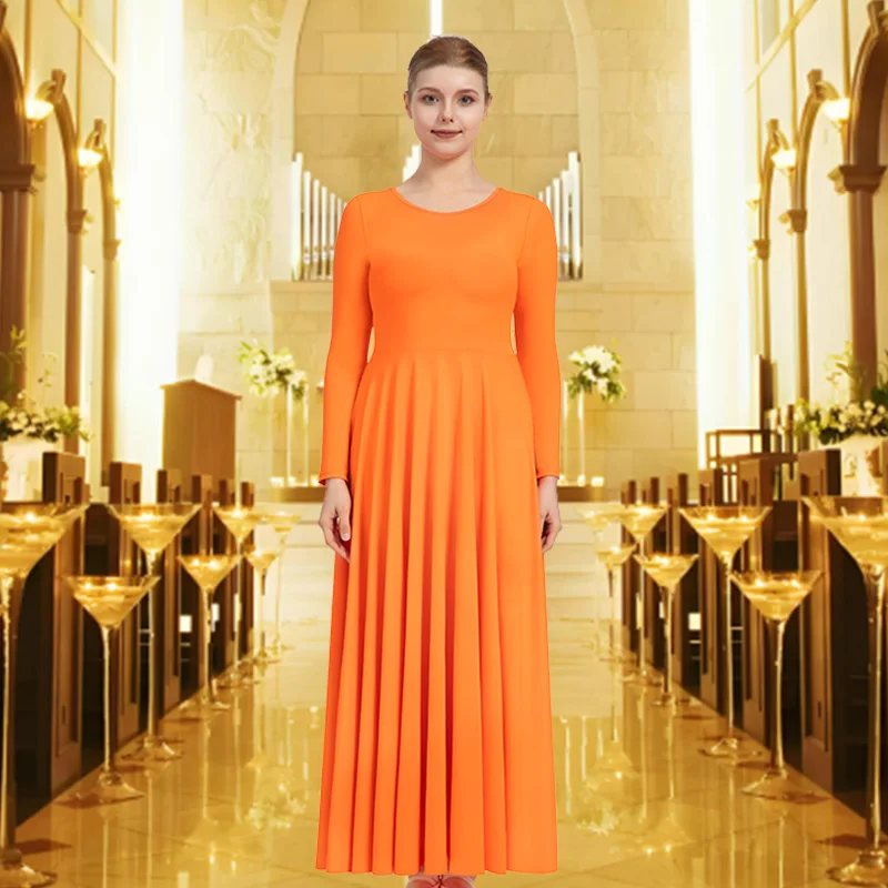 فستان رقص نسائي فضفاض مناسب لعيد الميلاد بطول كامل وأكمام طويلة للبالغين، ملابس علوية ليتورجية لعبادة الكنيسة بدون المنشعب