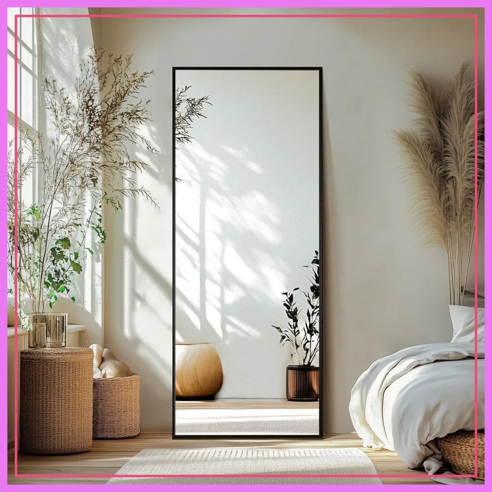 

Delma Full Length Standing Mirror, Large Floor Mirror with Aluminum Frame for Bedroom, Bathroom, Living Room, Wall Mount or Freestanding Design (Rect 69x24-Black)