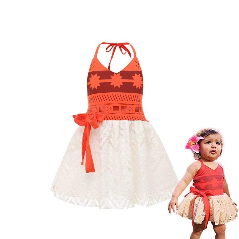 2023 Summer Moana Dress for Girls Moana Vaiana Princess Dresses Kids Party Cosplay Costumes with Wig Children Clothing Clothes