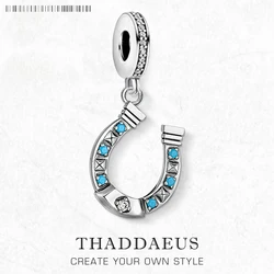 Blue Horseshoe Charm Pendants For Women Men 925 Sterling Silver Lucky Vintage Jewelry