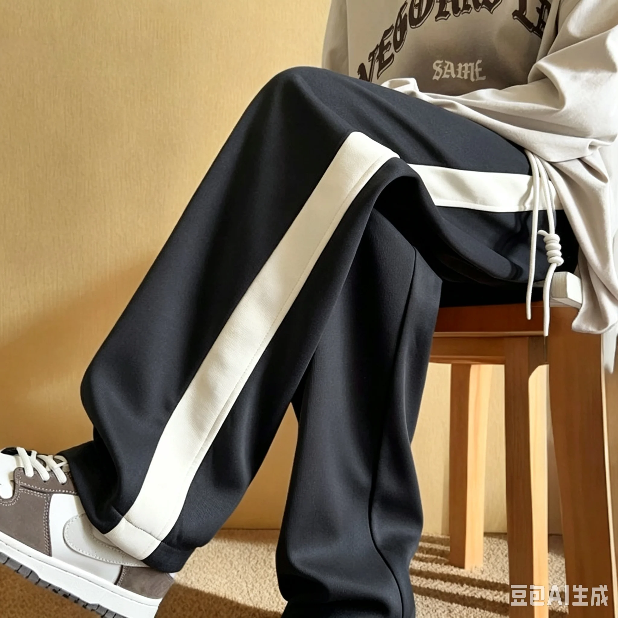 Unisex Schnelltrocknende Freizeithose mit Seitenkontraststreifen, Outdoor-Straight-Leg Hip-Hop-Streetwear-Sweatpants – Detail 3