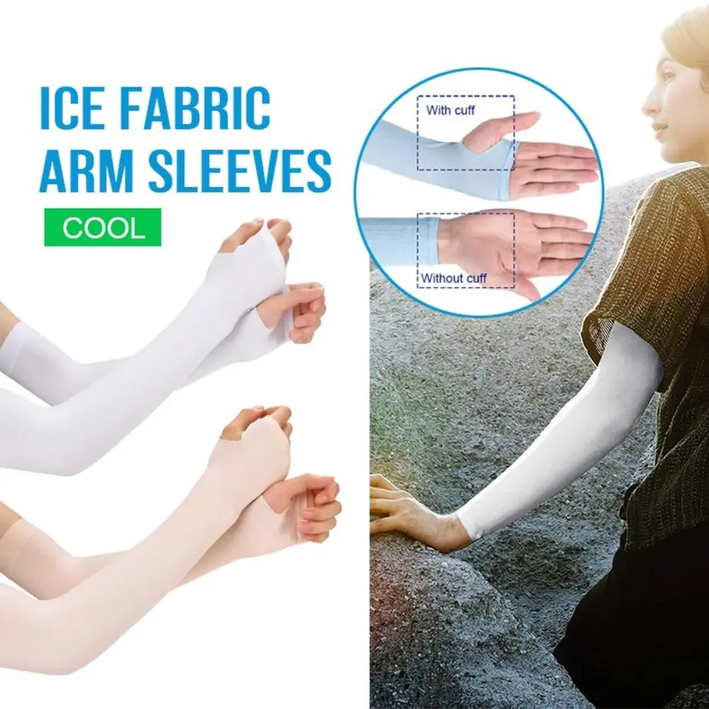 New Summer Cool Hand Sleeves Ice Silk Fingerless Long Sleeves Anti-UV Anti-Sunburn Arm Sleeve Women Men