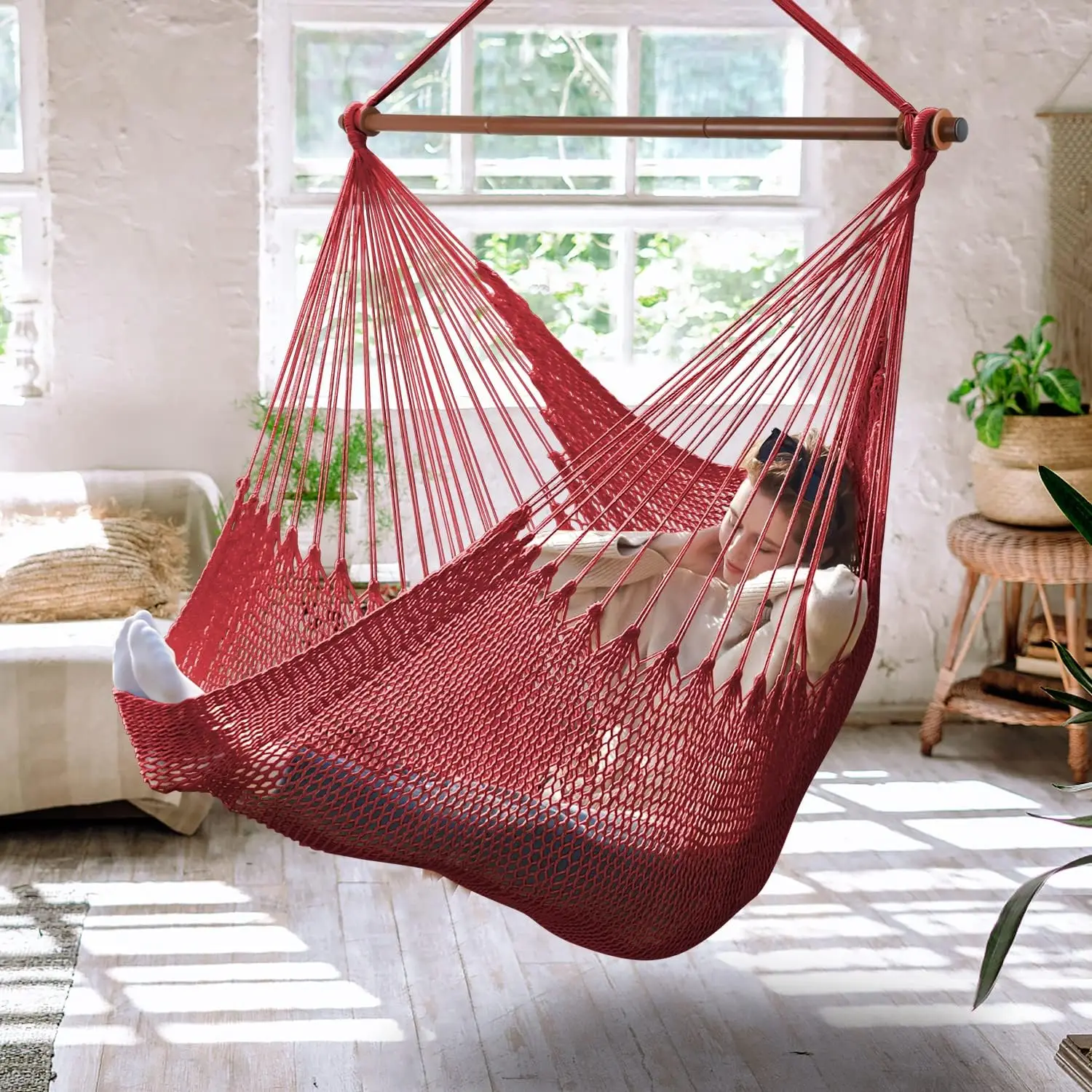 

Upgraded Caribbean Hammock Chair with Detachable Metal Bar, Large Swing for Outdoor Indoor, 330 LBS Capacity