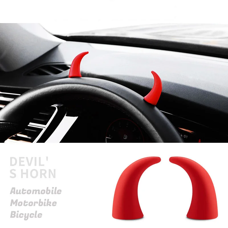 2Pcs 3D Devil Horn Car Interior Decoration Fashion Trend Stickers Car Accessories Steering Wheel Stickers for Motorcycle Bicycle