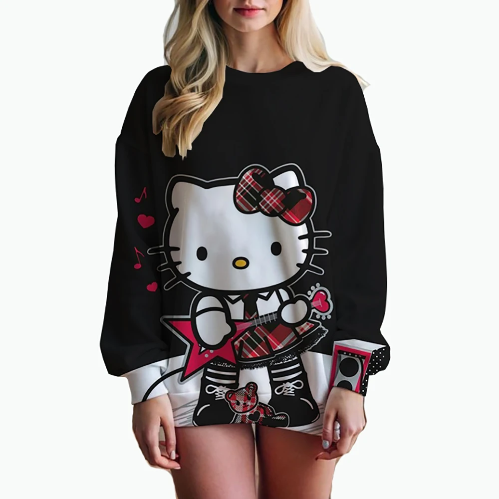 Vintage HELLO KITTY Print Crewneck Pullovers Harajuku Hoodie Women Fall Sweatshirt kawaii HELLO KITTY Sweatshirts