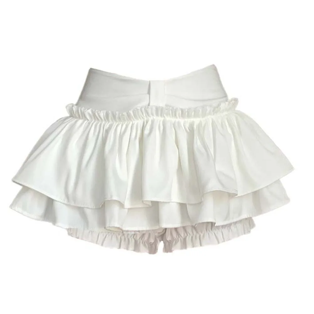 

Elastic Double Layered Mini Cake Skirts Irregular Belt Ruffle High Waisted Pleated Skirt Lolita A-line Shorts Mini Skirt Party