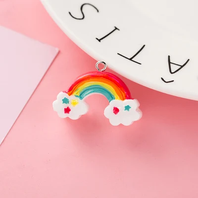 10pcs 3D 34*22mm Resin Popcorn Rainbow Charms Very Cute Keychain Pendant Necklace Pendant for DIY Decoration Dollhouse Snack