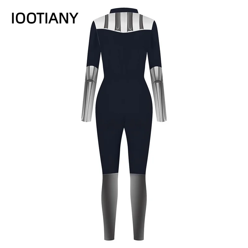 IOOTIANY Robot Punk szkielet Steampunk 3D z nadrukiem cyfrowym przebranie na karnawał kobiet Spandex Zentai kombinezony body