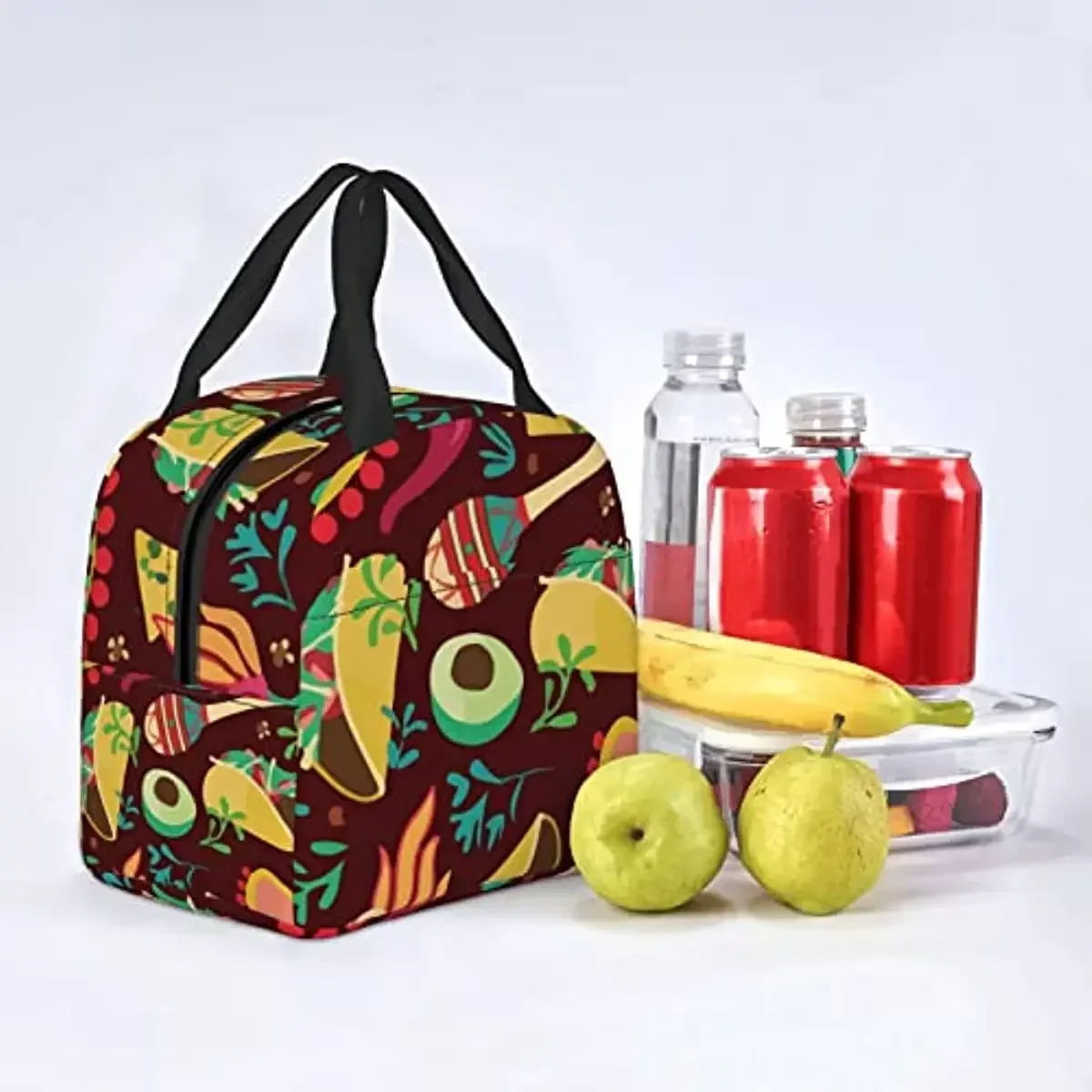 Reusable Lunch Tote Bag Mexico Spicy Taco Insulated Lunch Bag Durable Cooler Lunch Box