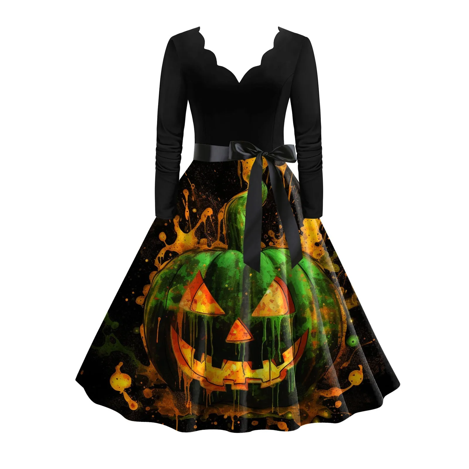 

Halloween Cosplay Costume Props Fancy Pumpkin Womens Dress Long Sleeve Princess Dress Festival Dress Up Party Vintage Dresses