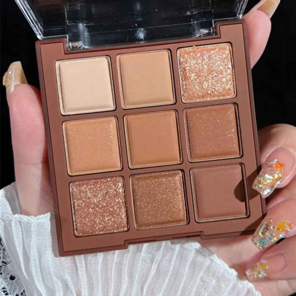 Paleta de sombras de ojos de nueve colores, sombra de ojos de té con leche de Chocolate, mate, maquillaje impermeable, sombra de ojos duradera, brillante, G5Z2