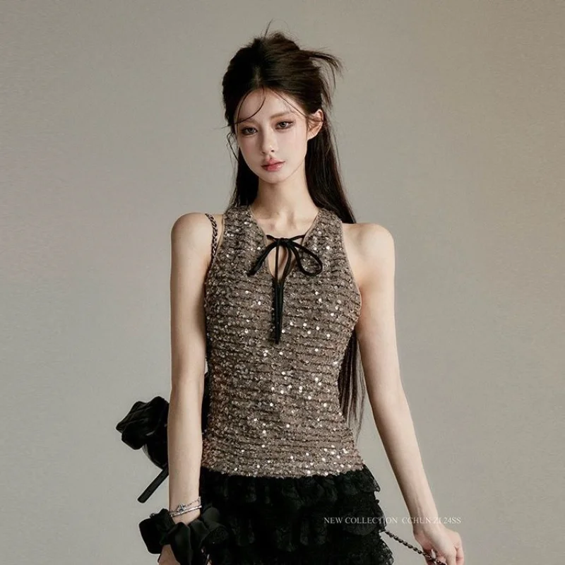 الصناعة الثقيلة الترتر حزام بلا أكمام مثير الطبقات سترة جديدة سليم صالح تصميم تنورة قصيرة قطعتين البدلة