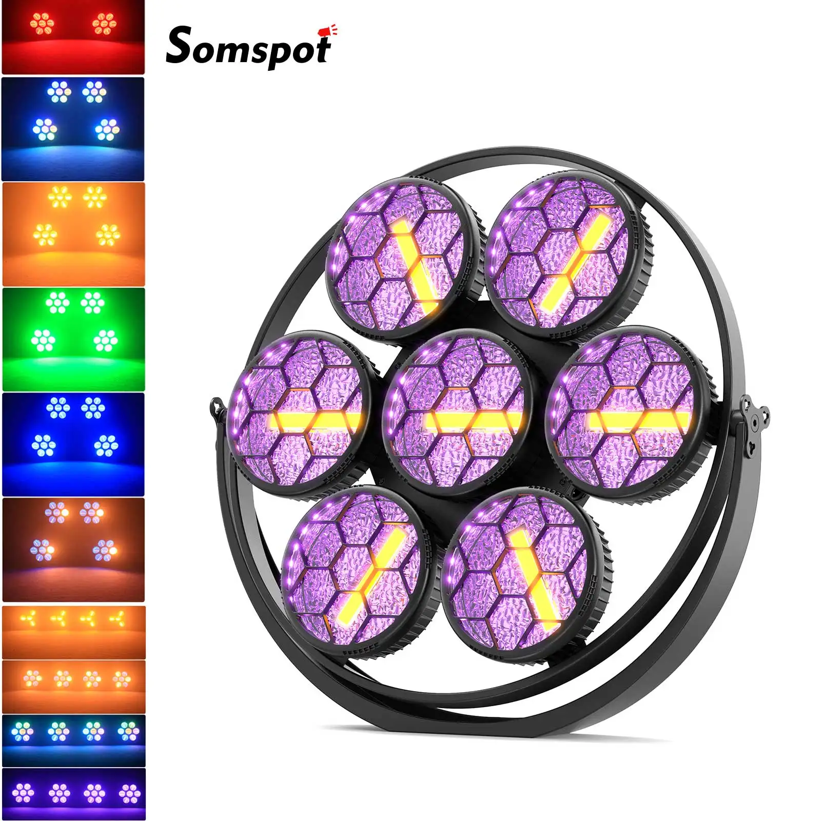 Somspot 350W, 7 LED, luce lineare vintage, finitura dorata, stile retrò, controllo DMX512, proiettore per illuminazione scenica, 7 luci LED RGB da 50W, ideale per concerti, matrimoni, discoteche,