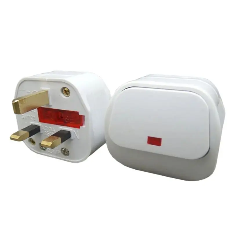 White Copper 13A 250V BS1363 Triprong removable British standard UK Fused Power Adaptor plug with switch Wired Convert Plug