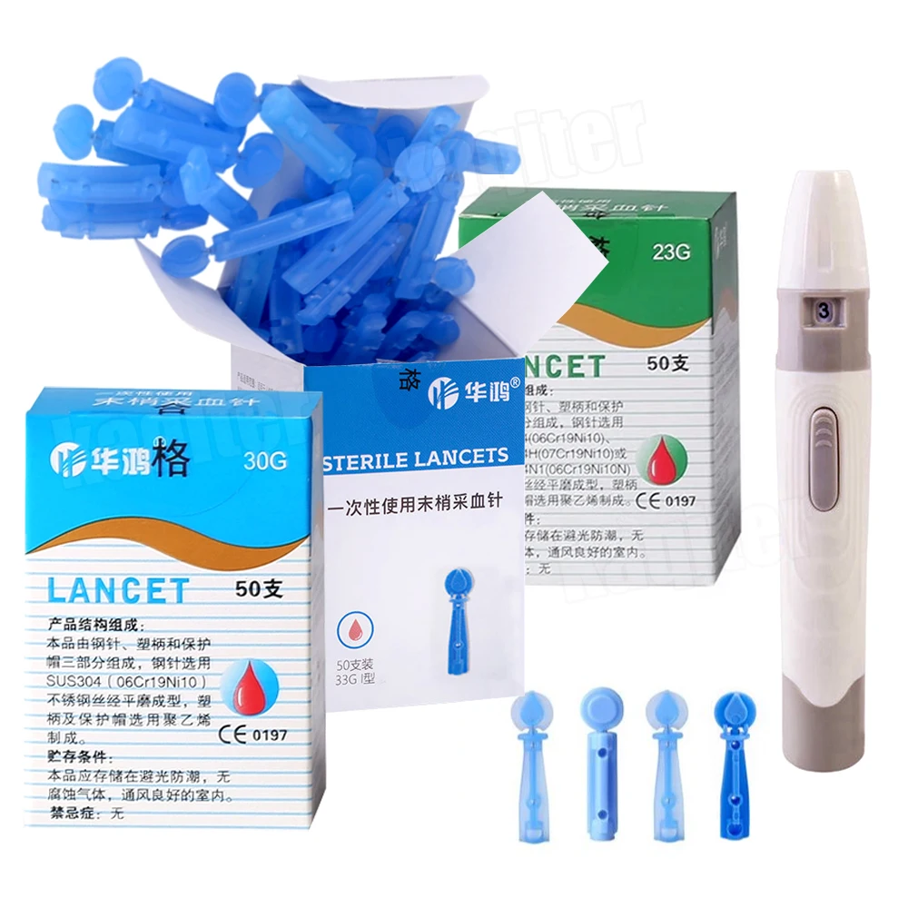 

Lancing Device Disposable Sterile Lancet Pen Adjustable Blood Lancets Set 23g 26g 28g 30g 33g Health Monitors For Diabetes