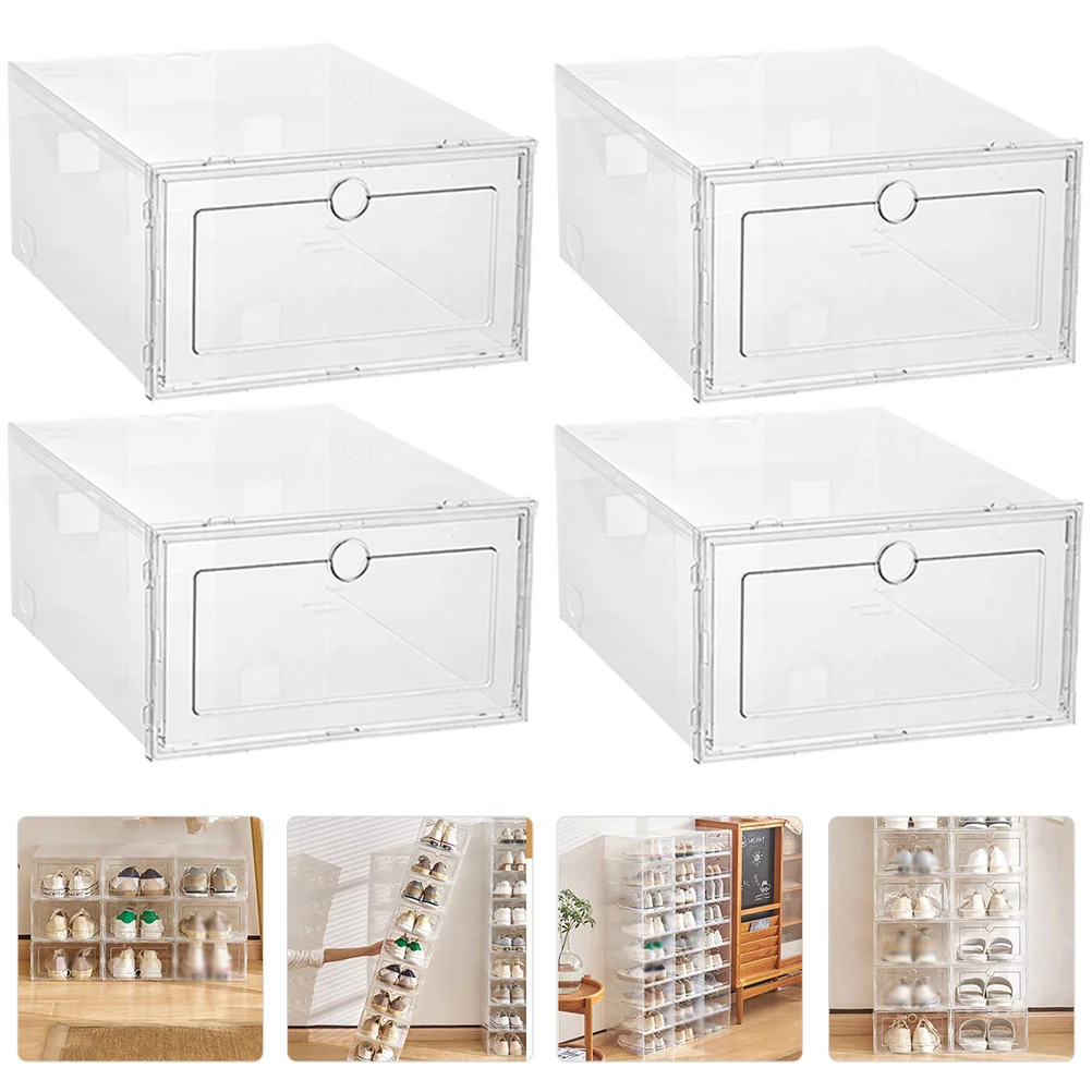 

4Pcs Stackable Transparent Shoe Storage Boxes Organizer for Closet Bedroom Sneaker Holder PP Material Shoe Boxes Storage