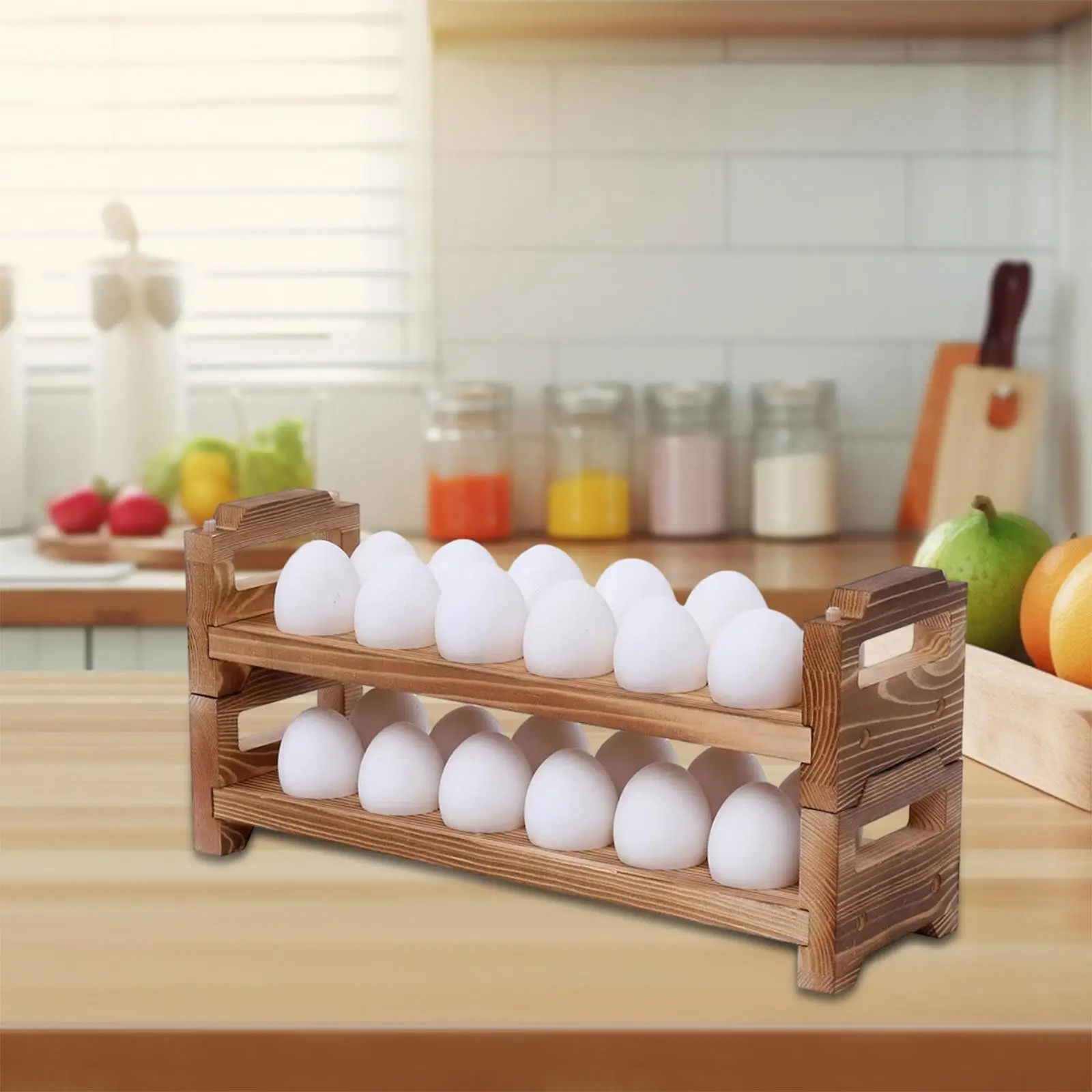 Egg Tray Wooden Egg Holder Display Stackable Countertop Egg Container Rack for Farmhouse Restaurants Supermarket Kitchens