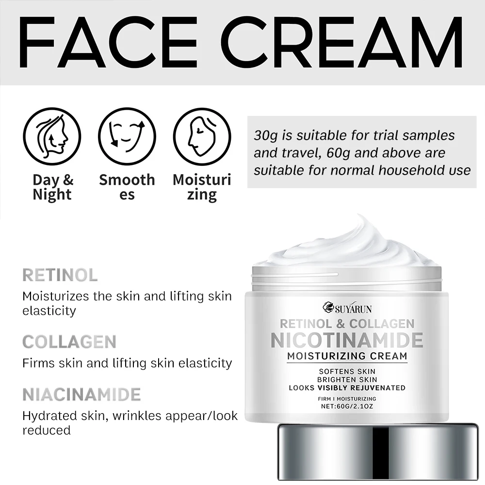 SUYARUN Crème visage anti-âge au collagène au rétinol - Réduction des rides et hydratant raffermissant à l'acide hyaluronique.