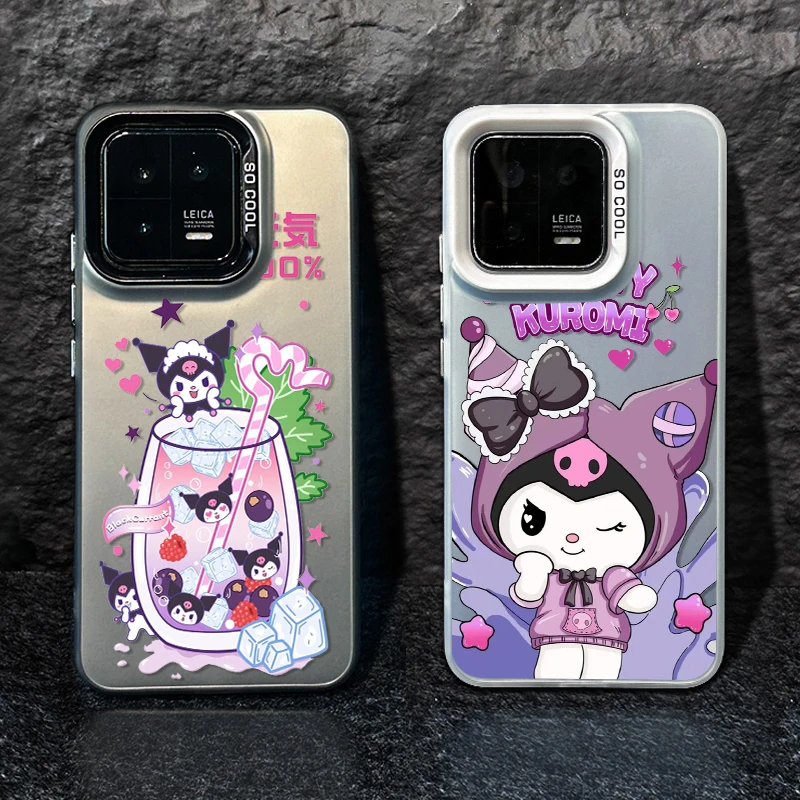 Sanrio Cute Cartoon Kuromi Colored Silver Phone Case For Xiaomi 13T 12T 11 Lite Poco X5 X3 F4 M3 M2 C51 Redmi Note 12 11 Pro 5G