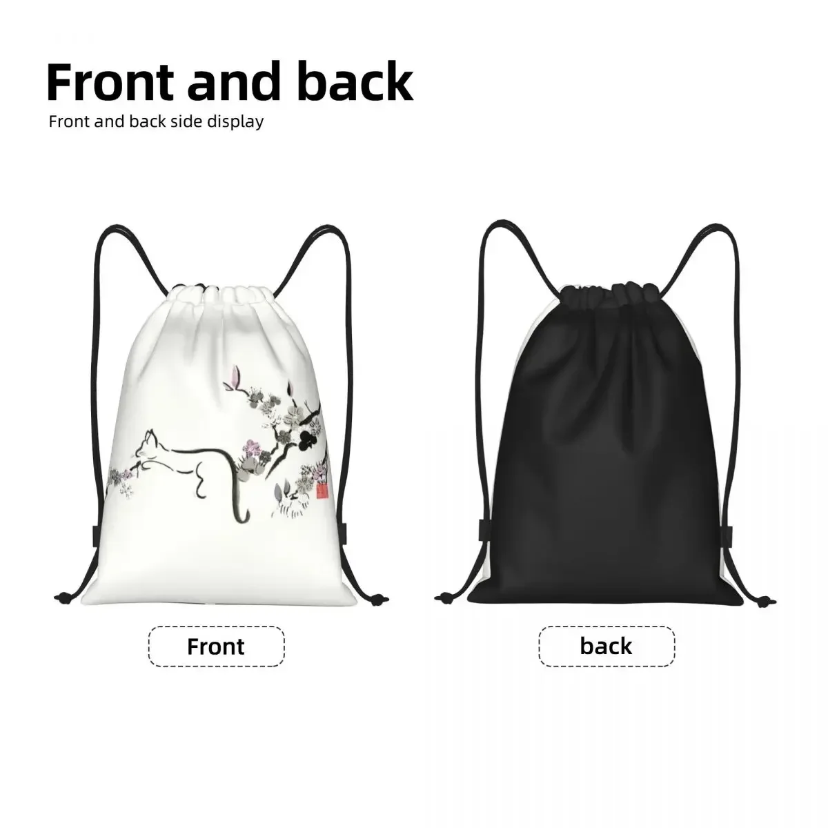 Custom Cat In Cherry Blossom Tree Drawstring Backpack Bags Women Men Lightweight Kitten Gym Sports Sackpack Sacks for Yoga