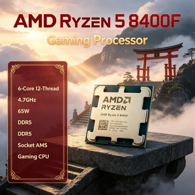 Ryzen 5 8400F AMD Desktop Processor 6-Cores 12-Threads Socket AM5 4.7GHz 65W DDR5 Zen 4 PCIe 4.0 for Office