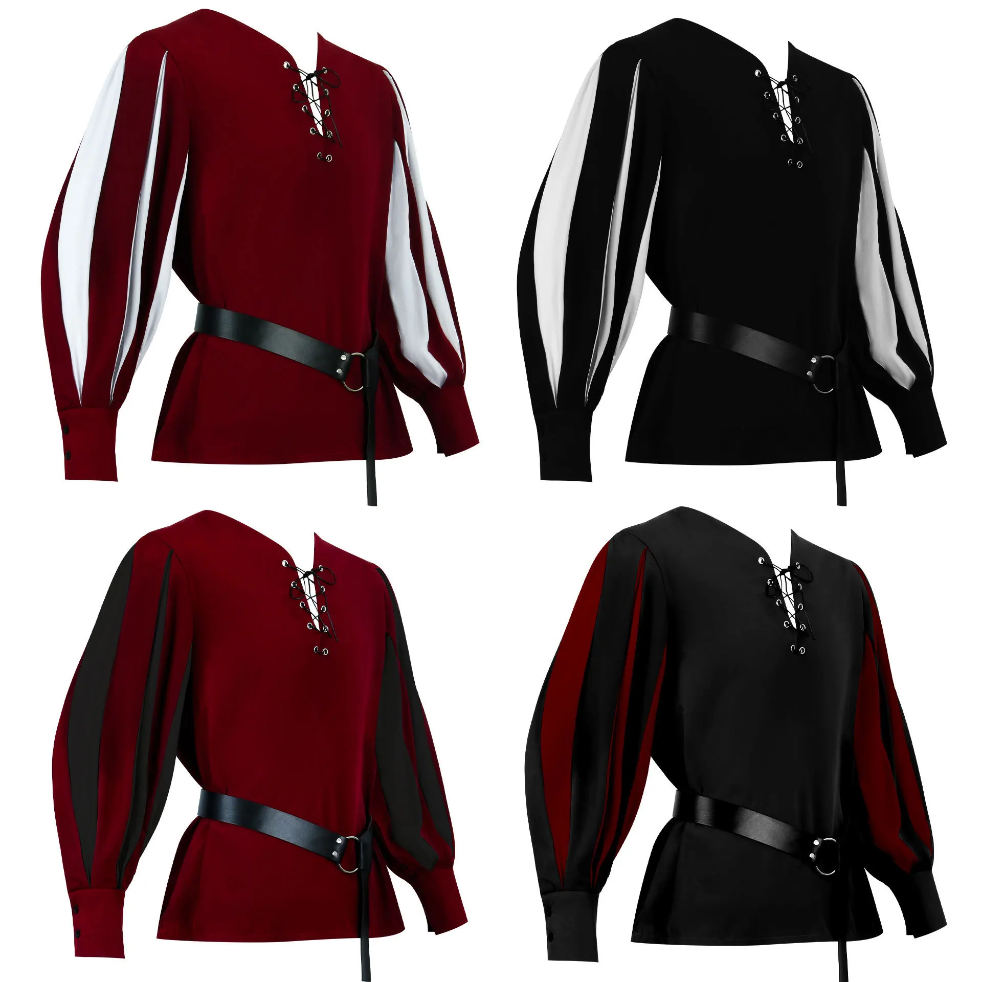 Csa de Performance Medieval Retrô com Estampa Colorida Tie Dye para Cosplay Fsia de loween Vestuário Étnico F