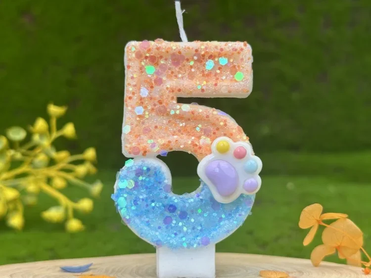 Hundepfoten, digitale Geburtstagskerzen, Farbverlauf, Pailletten, Kuchen, Party-Dekoration, Geburtstagsfeier, Hochzeitsgeschenke, Jungen und Mädchen – Detail 13