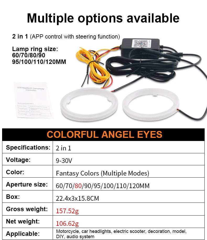 2 Stück RGB Angel Eyes Halo Ringe Lichter mit Blinkerfunktion APP Bluetooth LED Motorrad Nachrüstung DRL Auto-Scheinwerfer 12V 24V – Detail 8