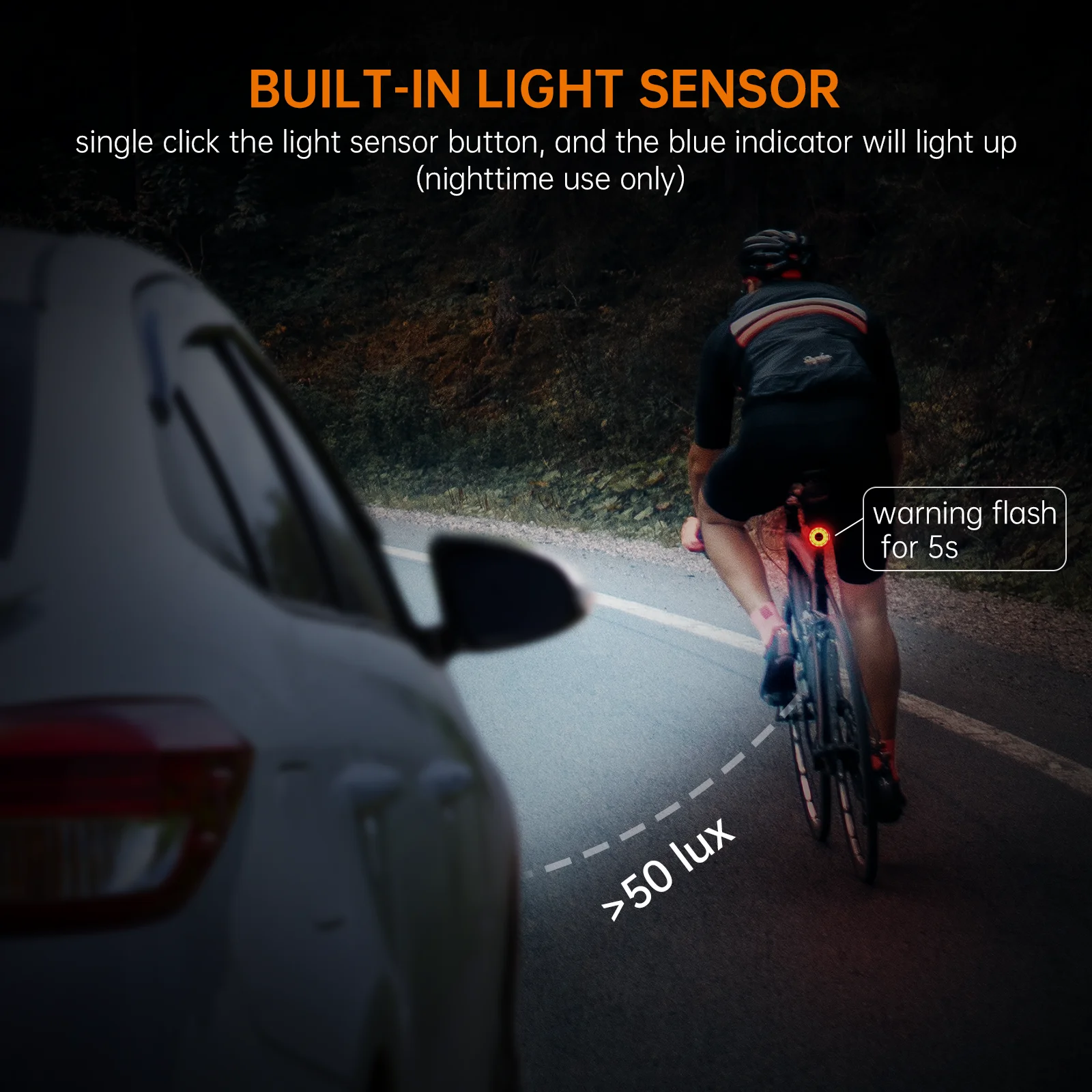 RAVEMEN CL05 Bike Rear Light Taillight Rechargeable LED Bicycle Lamp Warning Flashing Smart Sensor Waterproof IPX6 Road Cyclists