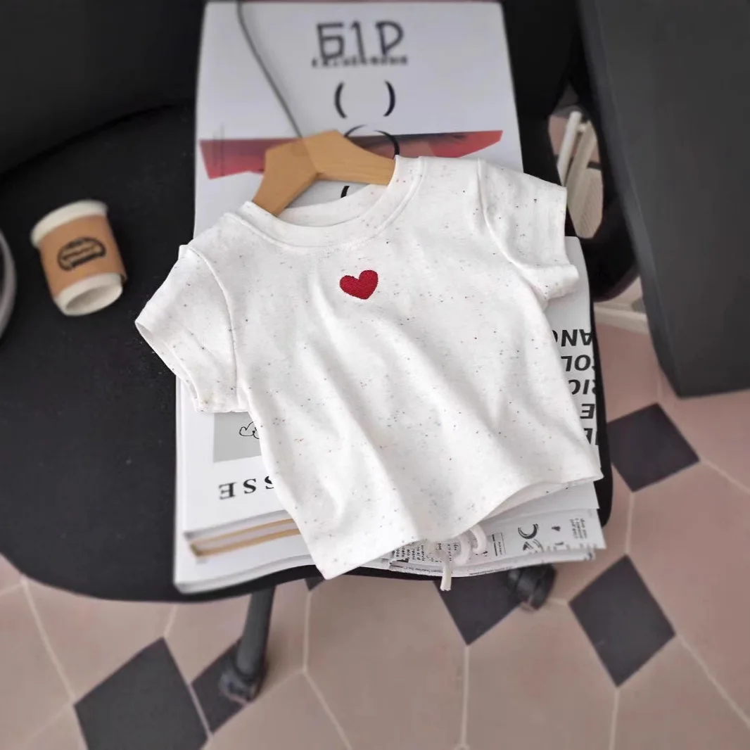 2-8Yrs Kids Girls Tees UNITIM Summer Children Girls Short Sleeves Love Printed Round Collar Infant Babys Girls Pullover Tees