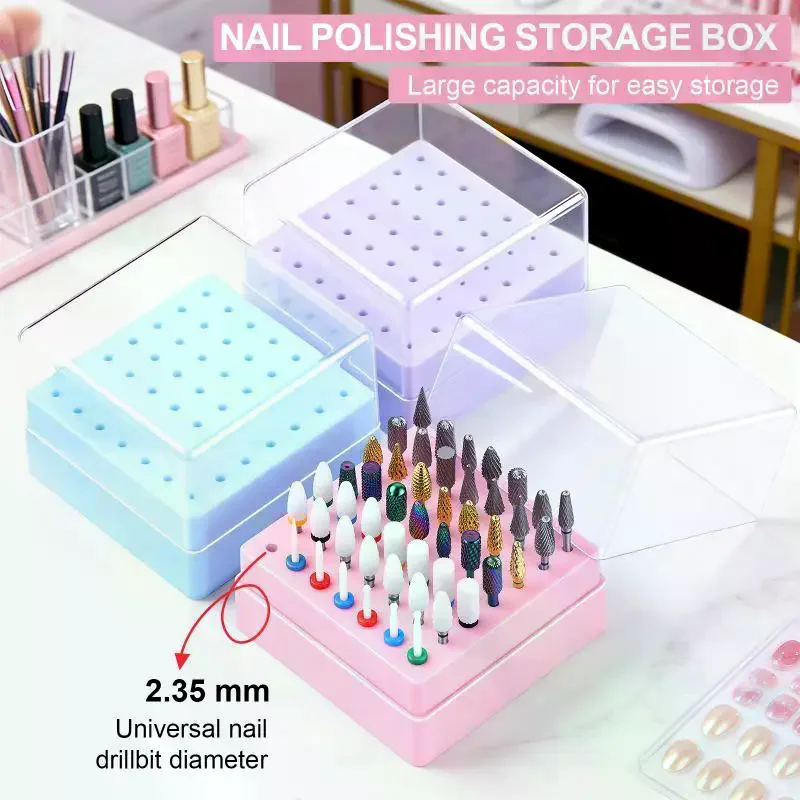 /JCS/Nail Grinding Head Holder Stand 49 Holes Nail Drill Bits Head Storage Box Milling Cutter Holder For 2.35mm Shank 1Pcs