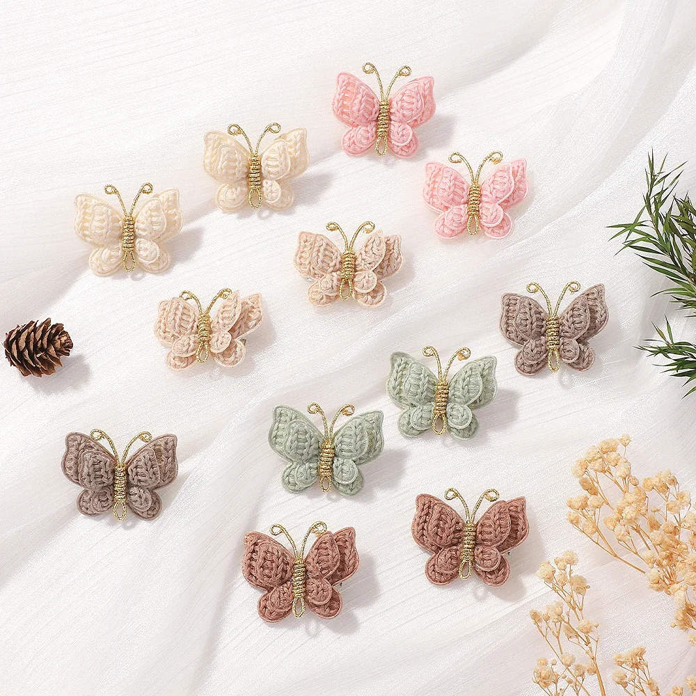 2pcs/set Butterfly Hair Clip Gradient Flocking Hairpins with Gold Cute Gauze Headwear Girls Children Hair Accessories Gift