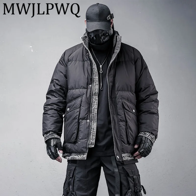 

MWJLPWQ темная функциональная стильная куртка из двух предметов с воротником-стойкой, мужская зимняя теплая куртка-карго на белом утином пуху 12686