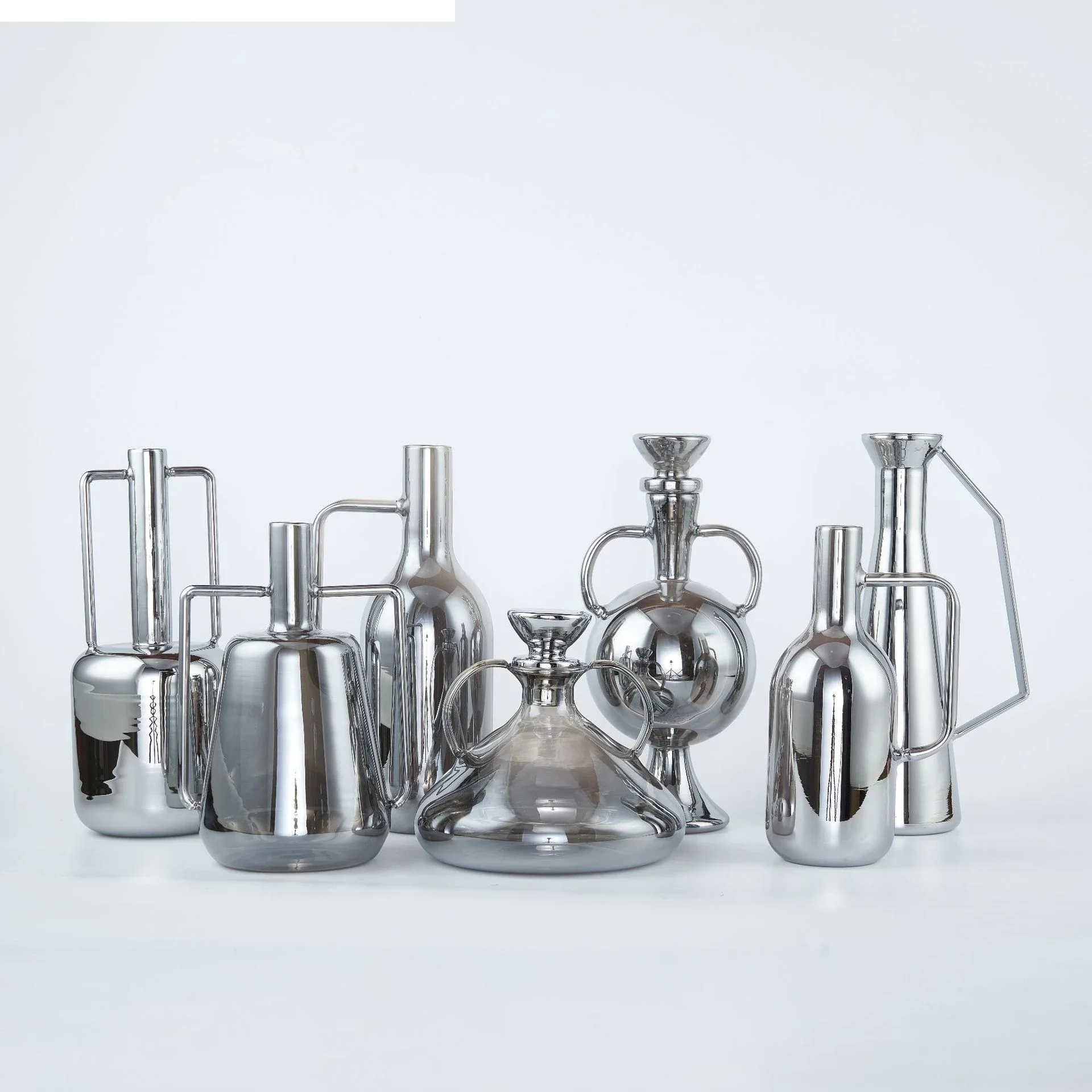Silver Glass Vase Geometric Handle Cold Kettle Flower Vase Flagon Living Room Dining Room Kitchen Container Terrarium