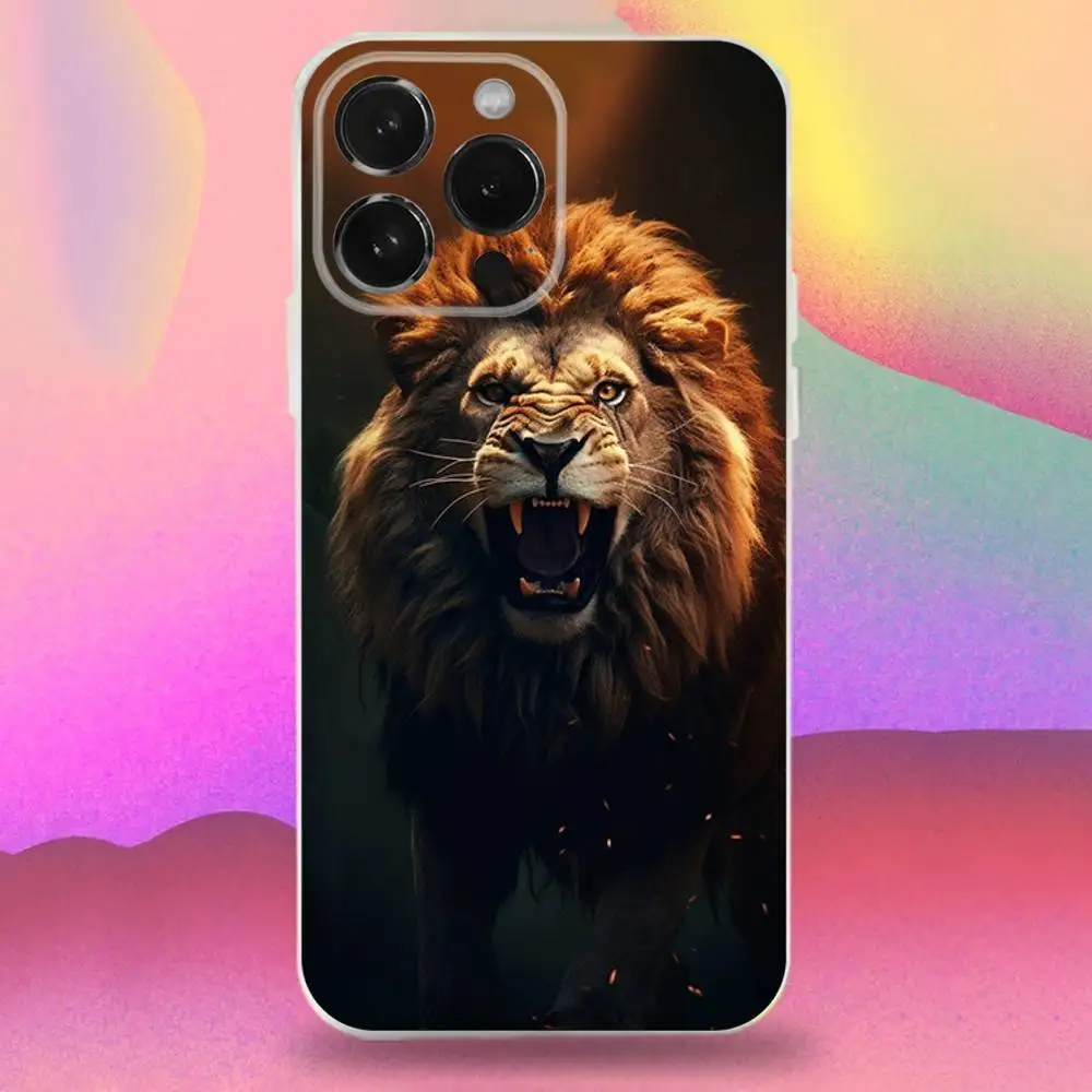 Capa de telefone Lion Alpha para iPhone 16,15,14,13,12,11 Pro,Max,Plus,X,XS,XR,SE,Mini Silicone transparente macio