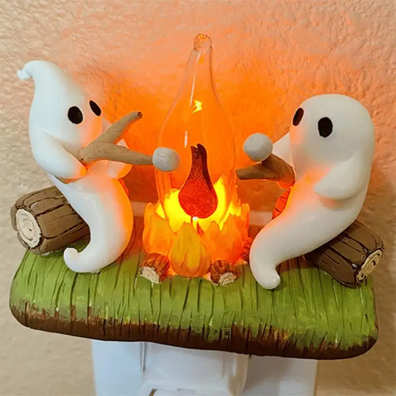 

Cute Resin Ghost Lamp Timing Bedside Ghost LED Faux Campfire Night Light Decor Kids Baby Nightlight Birthday Gift for children