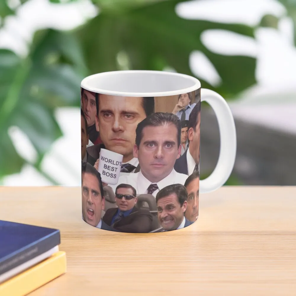 Michael Scott Collage Classic  Mug Image Tea Handle Round Gifts Coffee Printed Simple Design Photo Cup Drinkware Picture