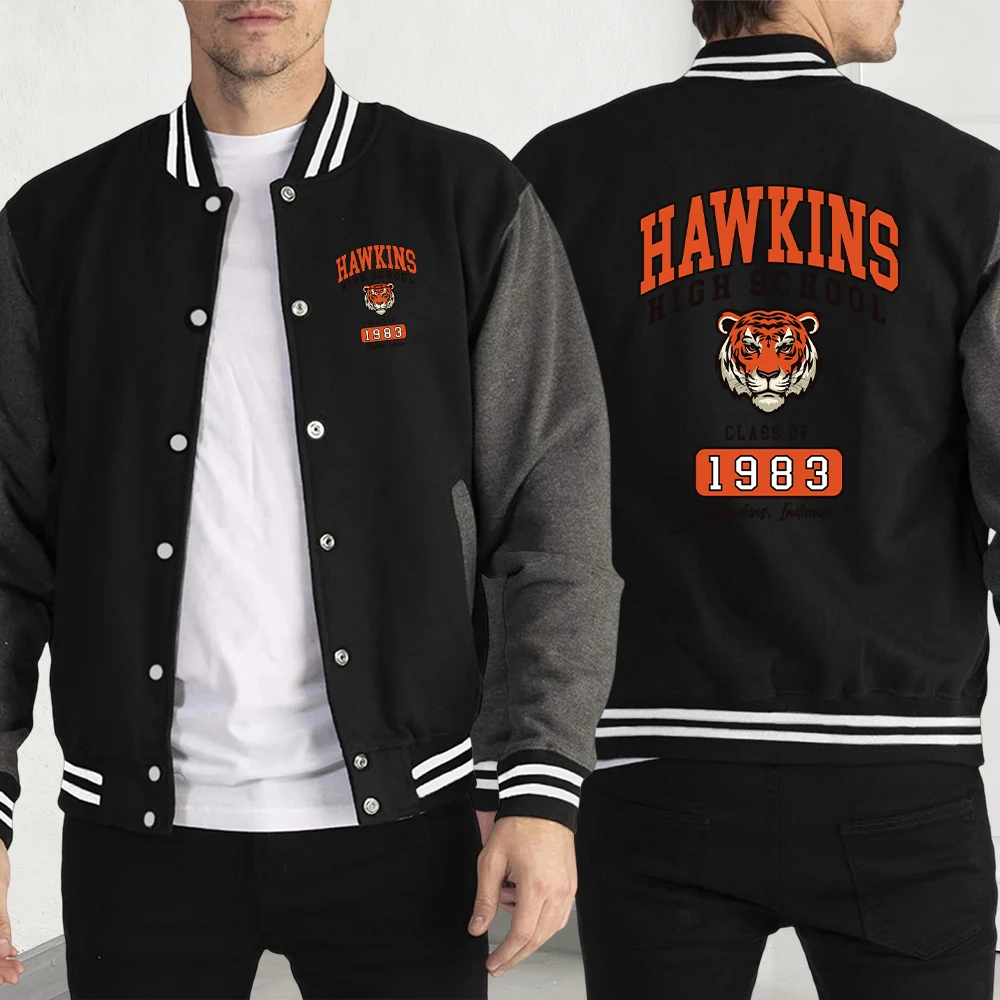 Tiger 1983 Print Clothes Men Funny Casual Streetwear Autumn Pullover Jackets Fleece Baseball Jersey Fashion Hip Hop Coat