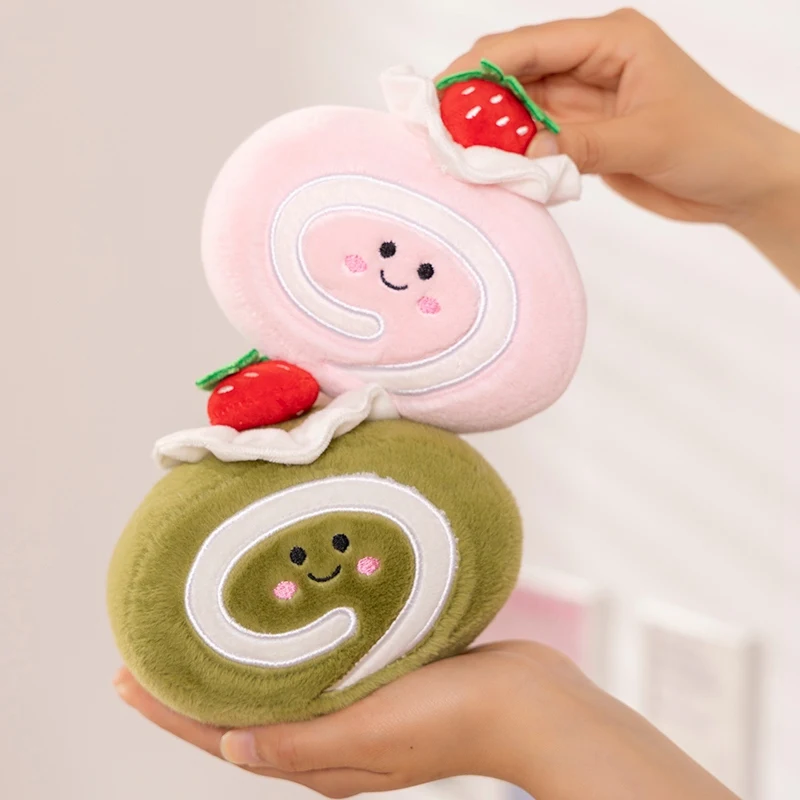 Cartoon Anime Kawaii Swiss Roll Plush Dolls Cute Happy Strawberry Chocolate Matcha Original Flavor Cake Toys Kids Handmade Gifts