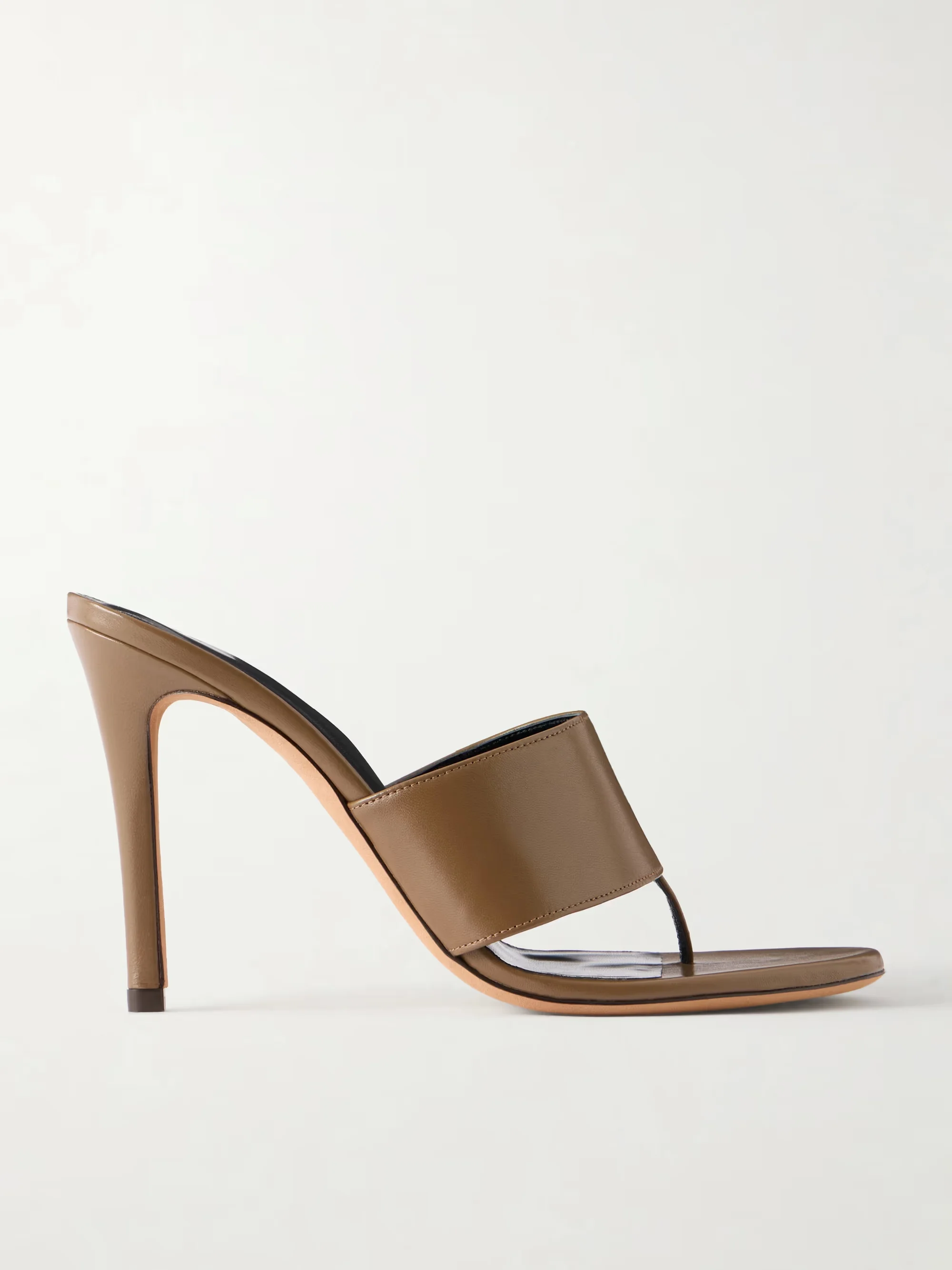 Black leather thong sandals for women summer new in Khaki high heels luxury designer causal dress sexy soft slippers on offer view 3