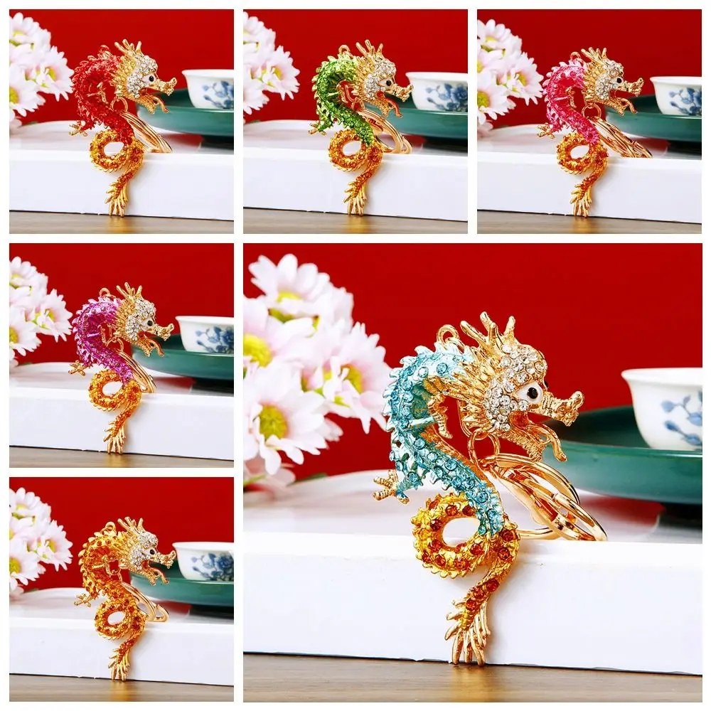 

Metal Rhinestones Dragon Keychain Chinese Zodiac Dragon Inlay Rhinestones Inlay Lucky Chinese Keyring Cartoon Animal