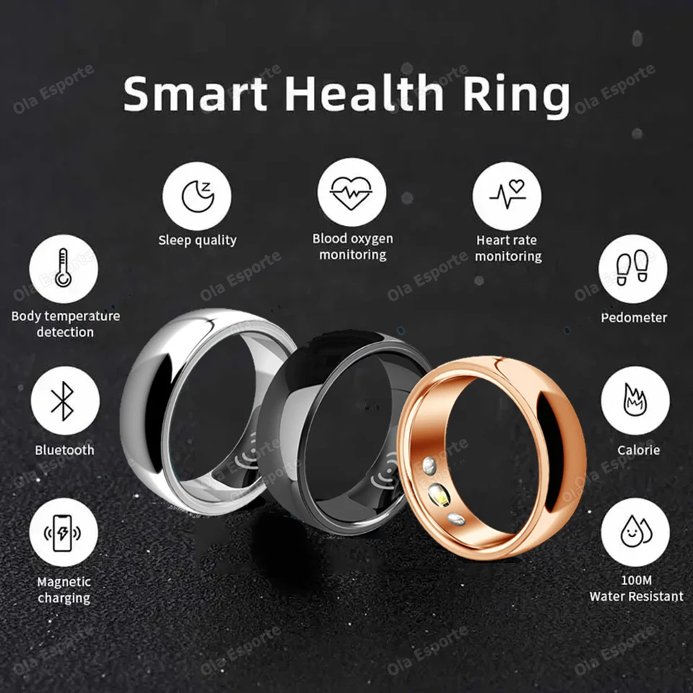 Ola Esporte Smart Ring Health Monitor uomo donna termometro pressione sanguigna cardiofrequenzimetro monitoraggio del sonno 3ATM smarttring impermeabile