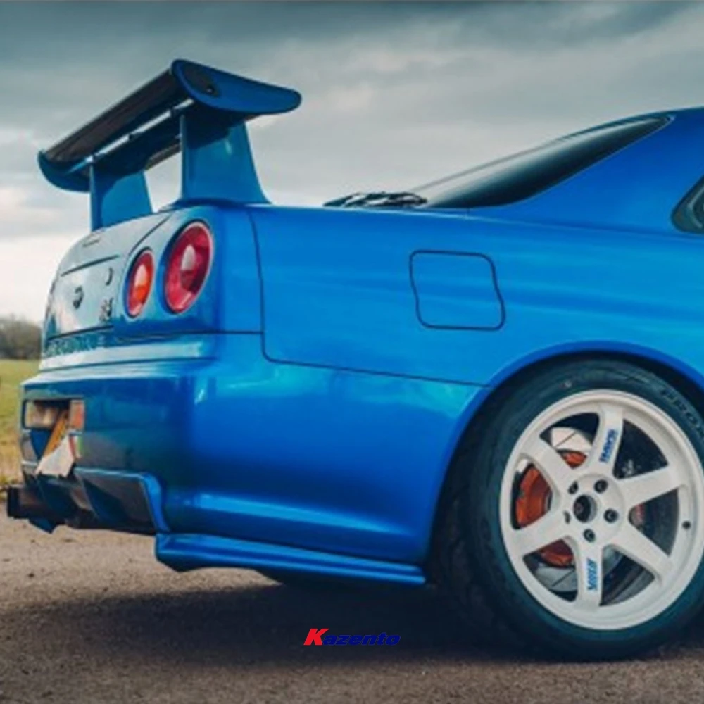 For Nissan Skyline R34 GTT GTR High Leg Rear Trunk Spoiler Wing (Carbon  blade+caps)